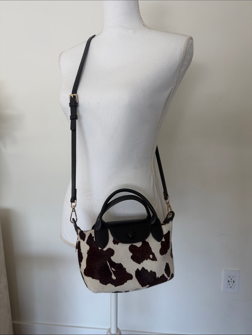 House of Harlow Cowhide Pattern Crossbody Tote Bag - dark brown Trim